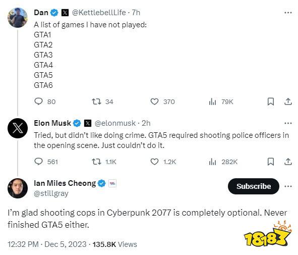 马斯克不爱玩《GTA》：因为不喜欢犯罪 不想朝警察开枪