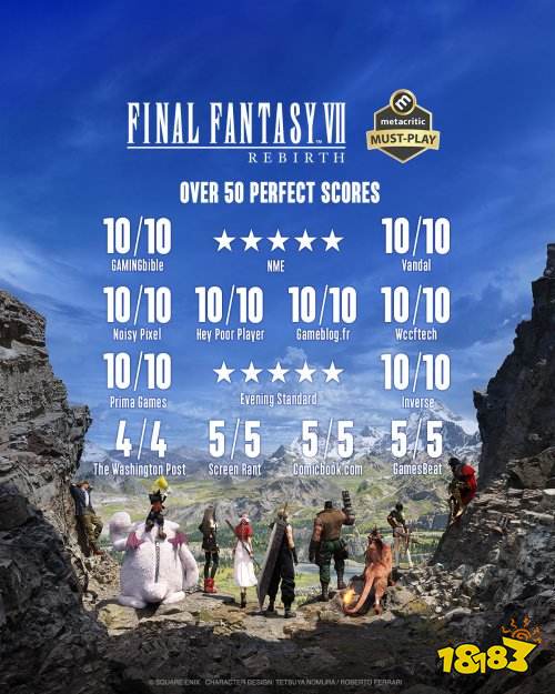 《FF7重生》媒体赞誉图公开!超50家媒体打出完美评分