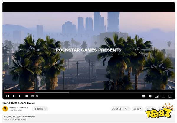 《GTA6》去年发布预告播放量已超2亿 玩家热情超乎想象