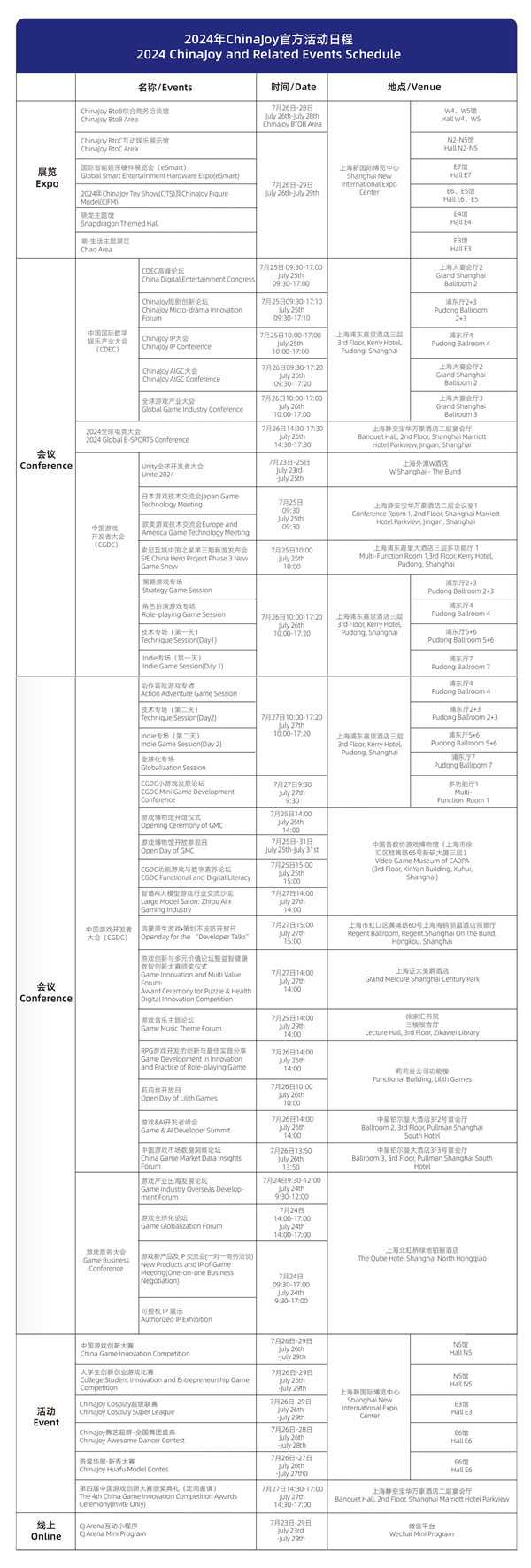 【重磅】2024 年 ChinaJoy 官方活动日程正式公布!