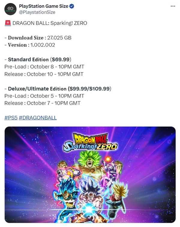 《七龙珠 电光炸裂！ZERO》PS5约27GB 豪华版预载开启