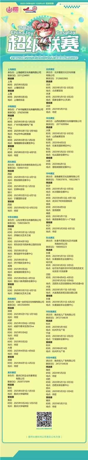 2025ChinaJoy Cosplay超级联赛战火重燃,各赛区时间公布